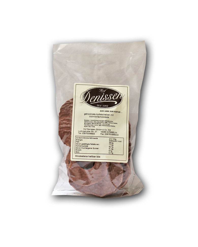 Getrocknete Apfelscheiben mit Vollmilchschokolade